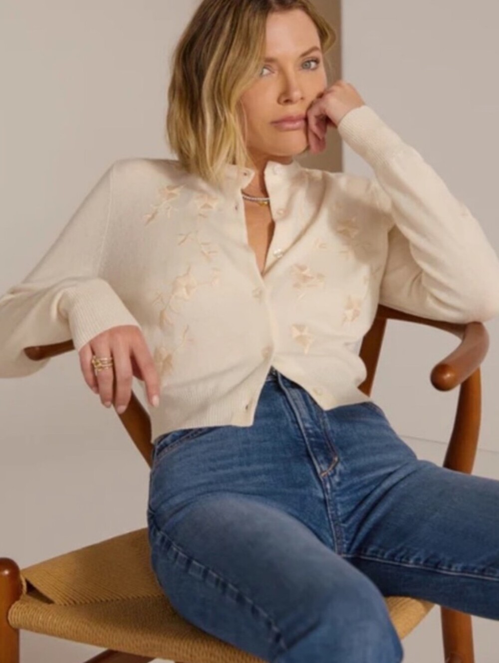 Favorite Daughter The Lana Embroidered Cardigan Sweater in Cream Size Medium